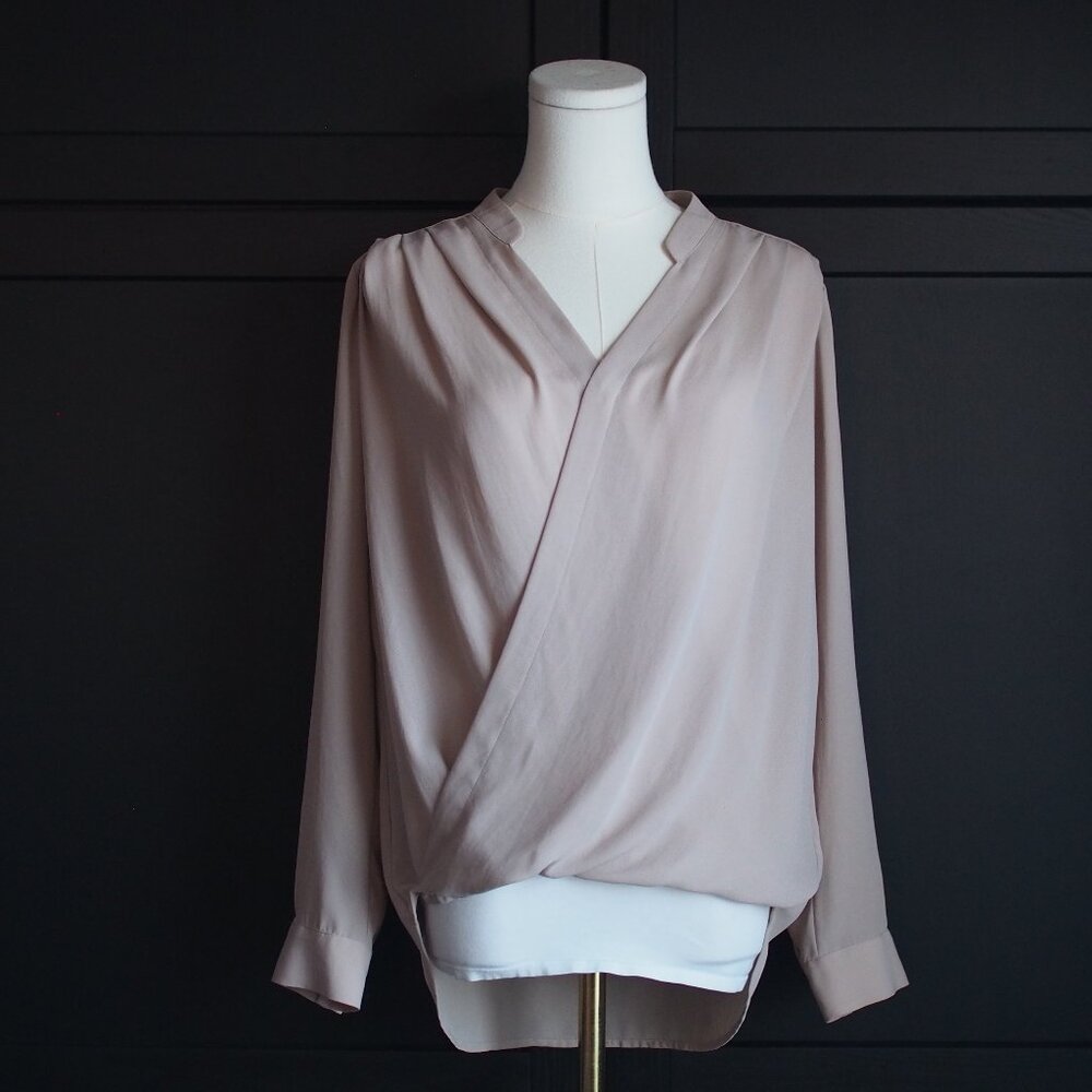 Ro & De | Crossover Long Sleeve Blouse in Light Beige